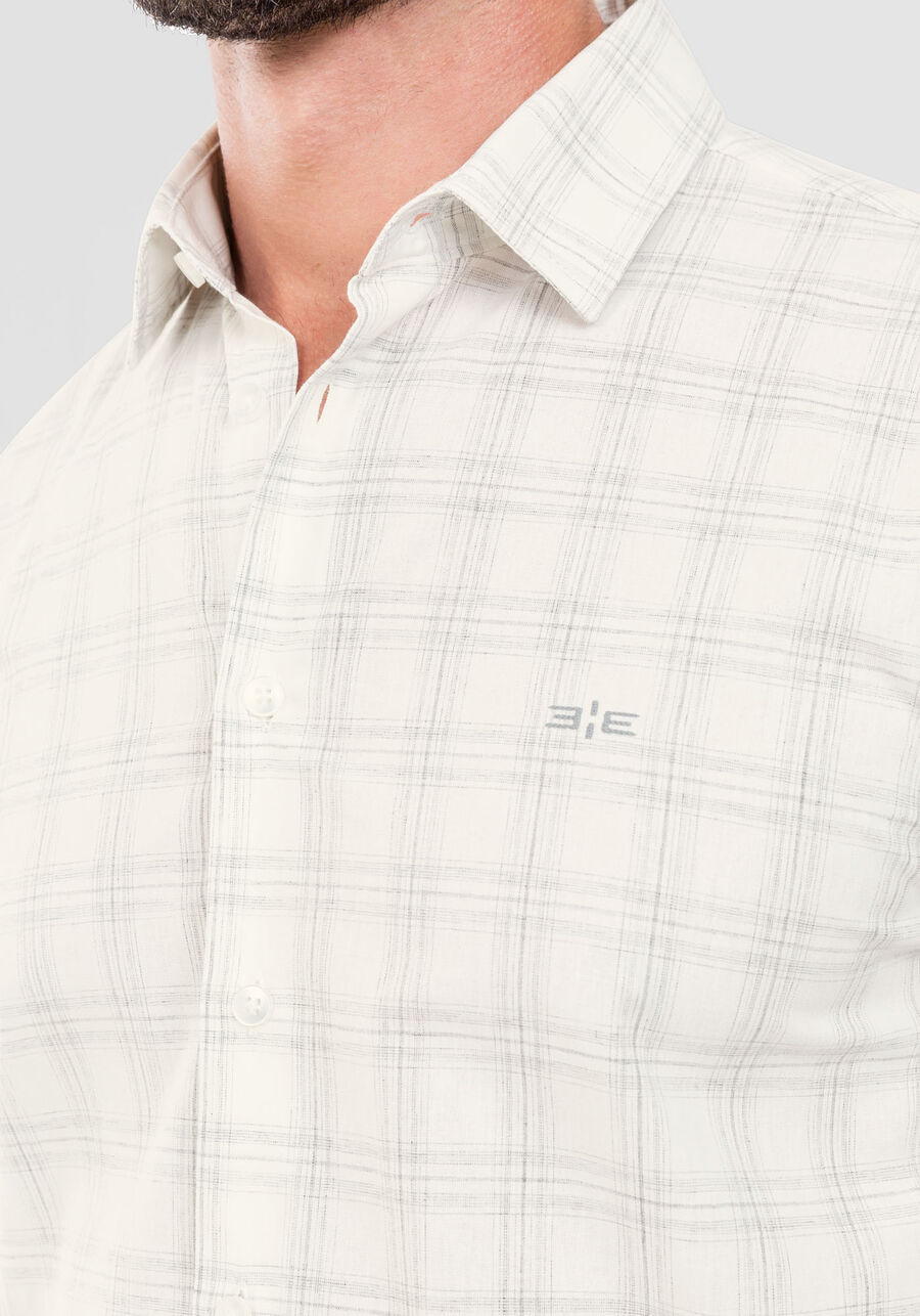 Camisa Masculina Slim Fit em Tecido Tela Xadrez, BRANCO OFF WHITE, large.