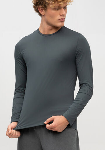 Camiseta Masculina Manga Longa em Malha Tech Skin, CINZA. Camiseta Masculina Manga Longa em Malha Tech Skin, CINZA, large.