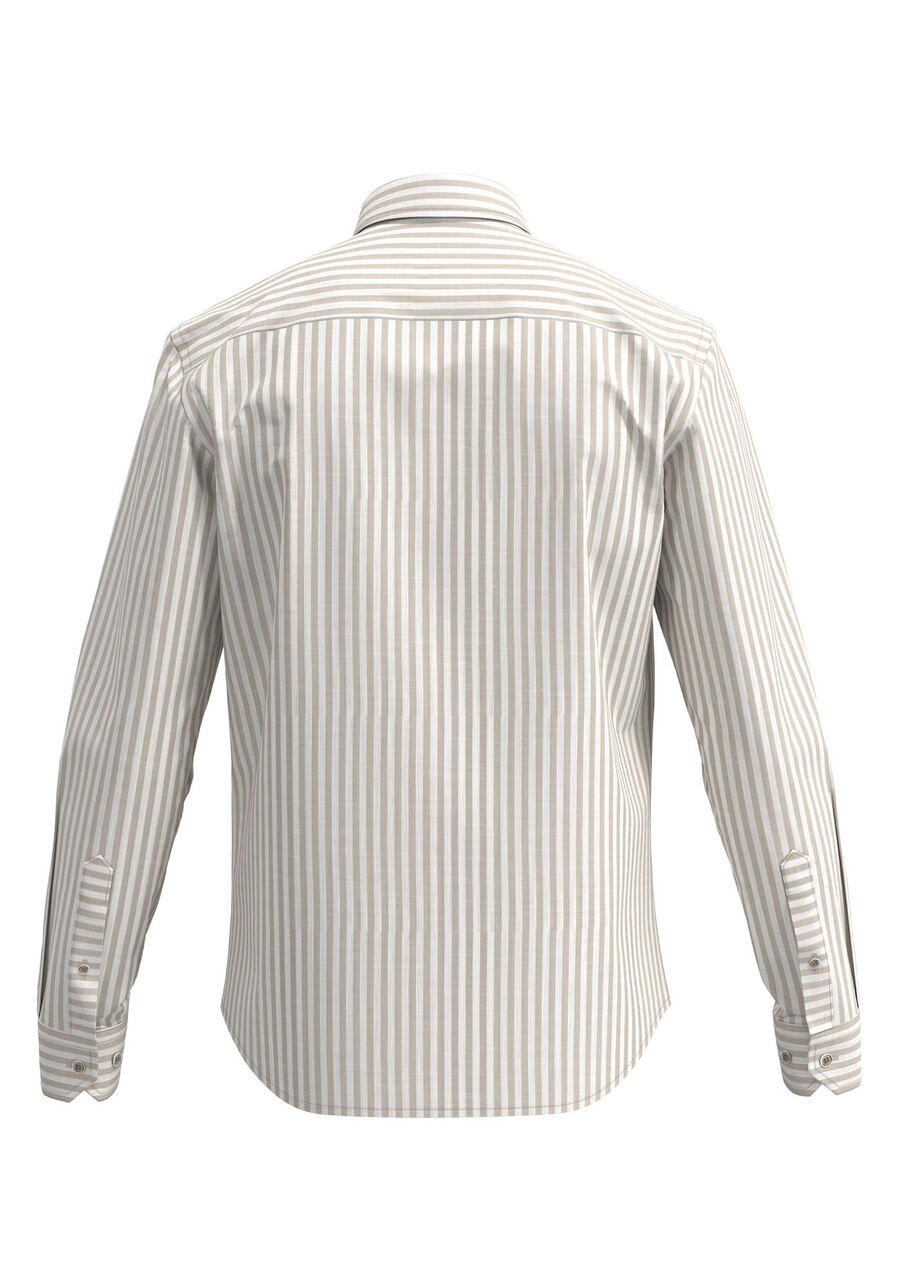 Camisa Listrada De Mangas Longas Slim Fit Masculina, BEGE SYSTEM. Camisa Listrada De Mangas Longas Slim Fit Masculina, BEGE SYSTEM, large.