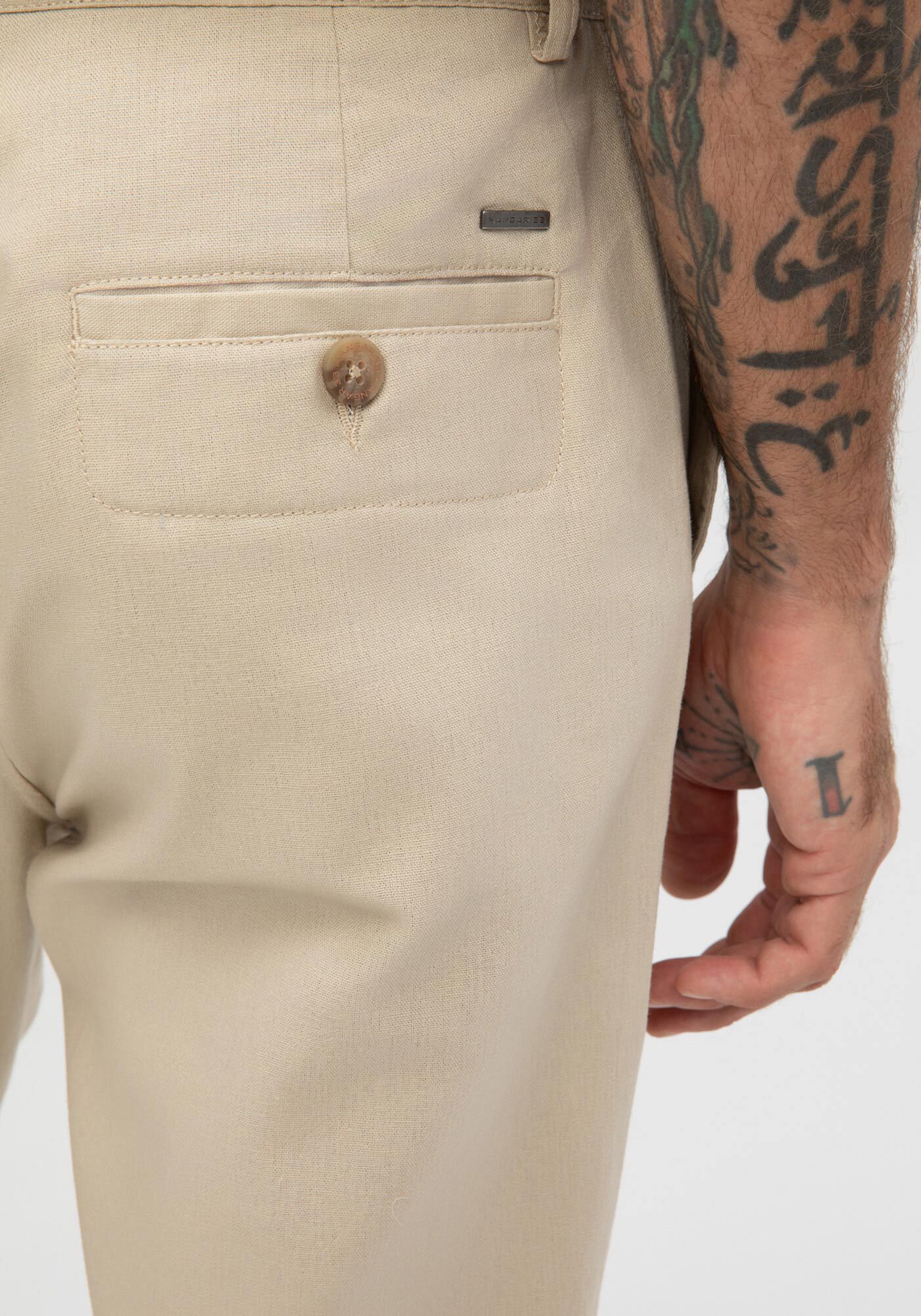 Cal&ccedil;a Com Bolsos Em Tecido Plano Com Linho, BEGE SYSTEM, large.