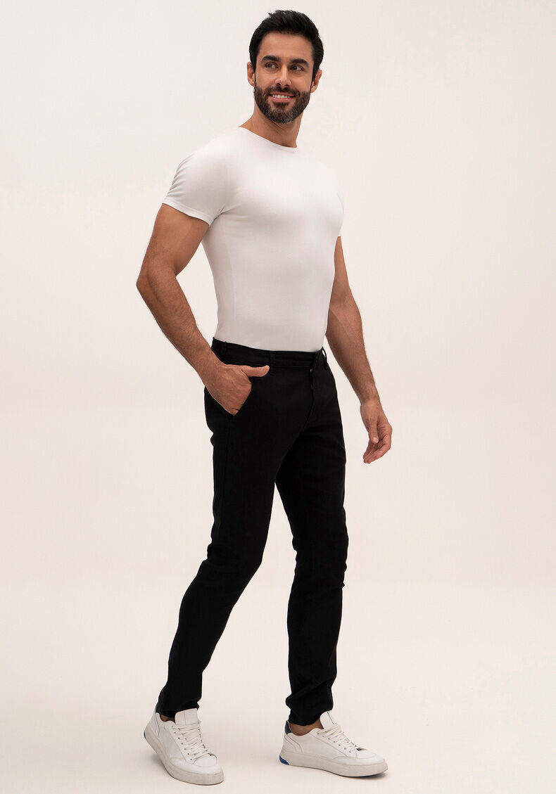 Cal&ccedil;a Sarja Masculina Skinny Chino N&atilde;o Desbota, PRETO REATIVO, large.