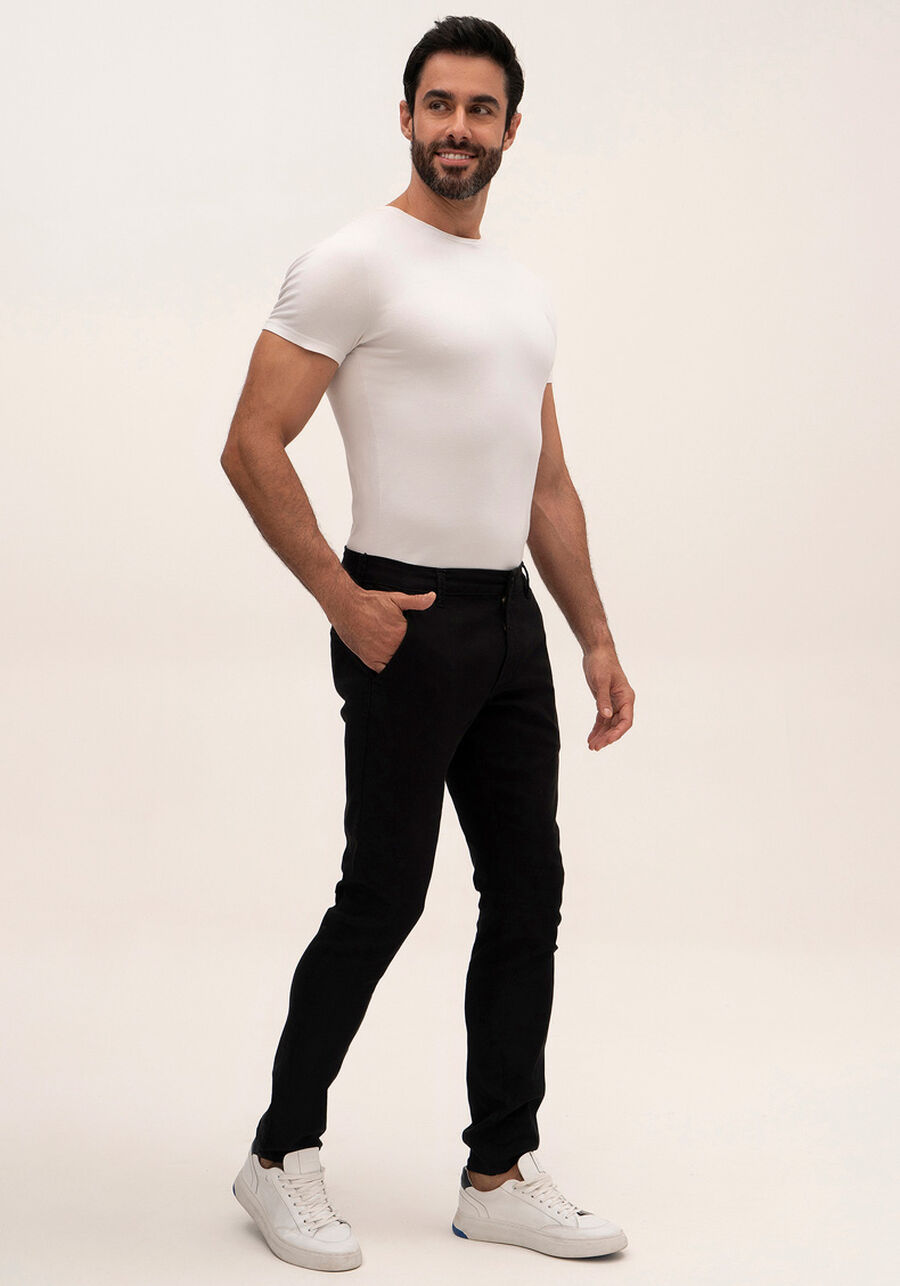 Calça Sarja Masculina Skinny Chino Não Desbota, PRETO REATIVO. Calça Sarja Masculina Skinny Chino Não Desbota, PRETO REATIVO, large.