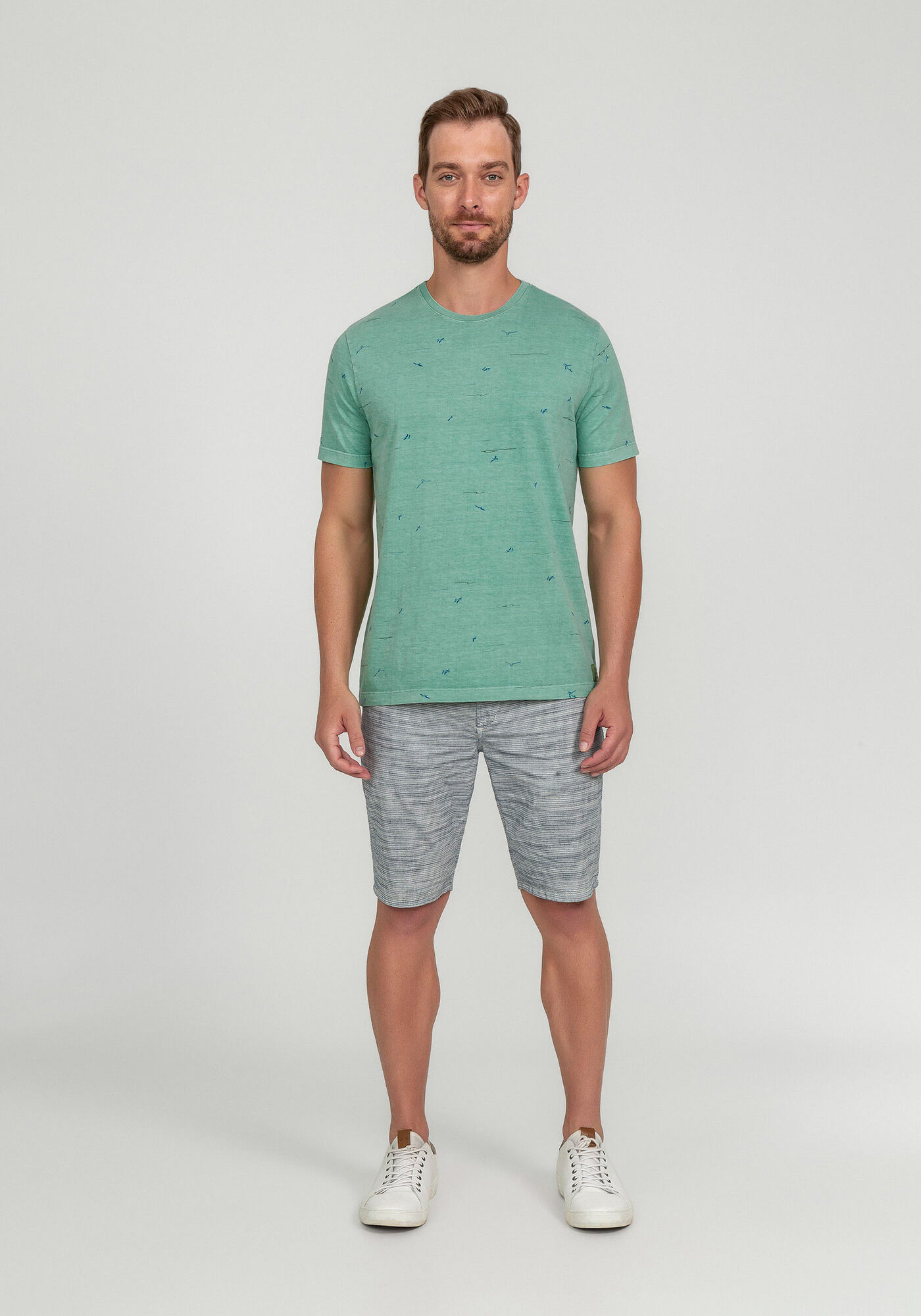 Camiseta em Malha com Corte a Fio, VERDE MINERAL, large.