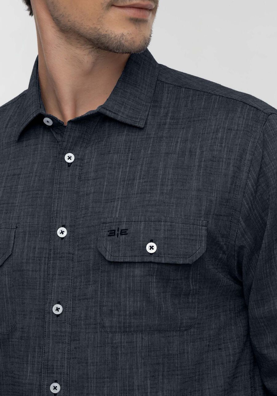 Camisa Comfort Masculina De Mangas Longas Com Bolsos, MARINHO ACTION. Camisa Comfort Masculina De Mangas Longas Com Bolsos, MARINHO ACTION, large.