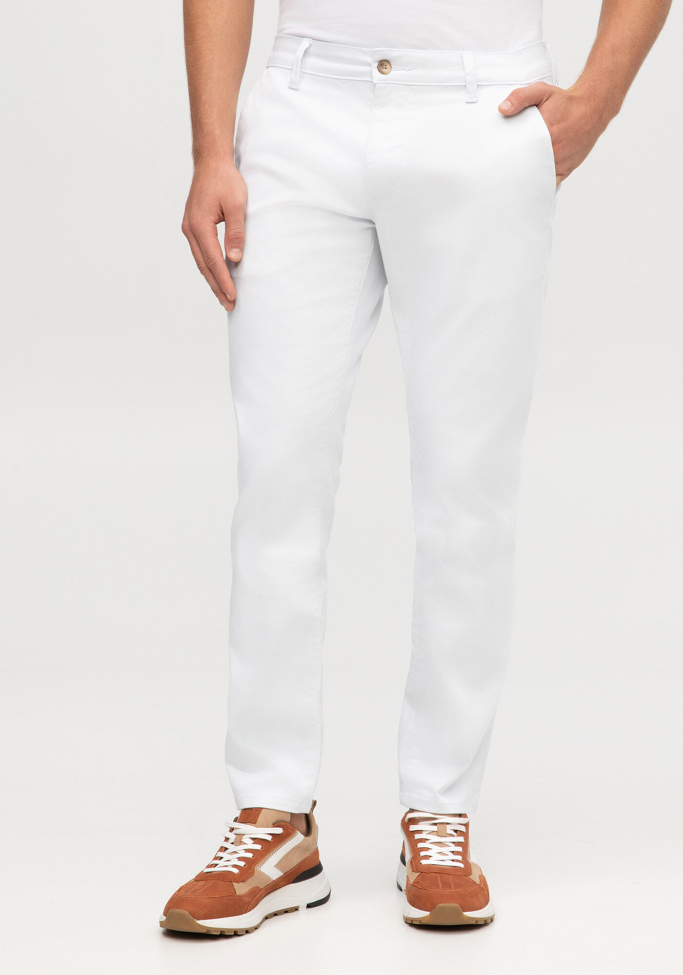 Cal&ccedil;a Slim Turbofan Em Sarja Amaciada Com Elastano, BRANCO, large.