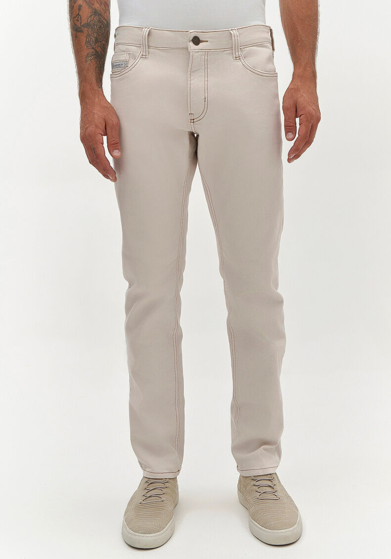 Cal&ccedil;a Slim De Sarja Com Bolsos E Elastano Turbofan, BEGE MARFIM, large.