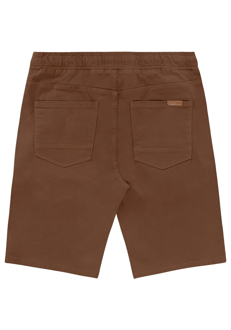 Bermuda Jogging Com Bolsos Em Sarja Denim Malha, MARROM COFFEE. Bermuda Jogging Com Bolsos Em Sarja Denim Malha, MARROM COFFEE, large.