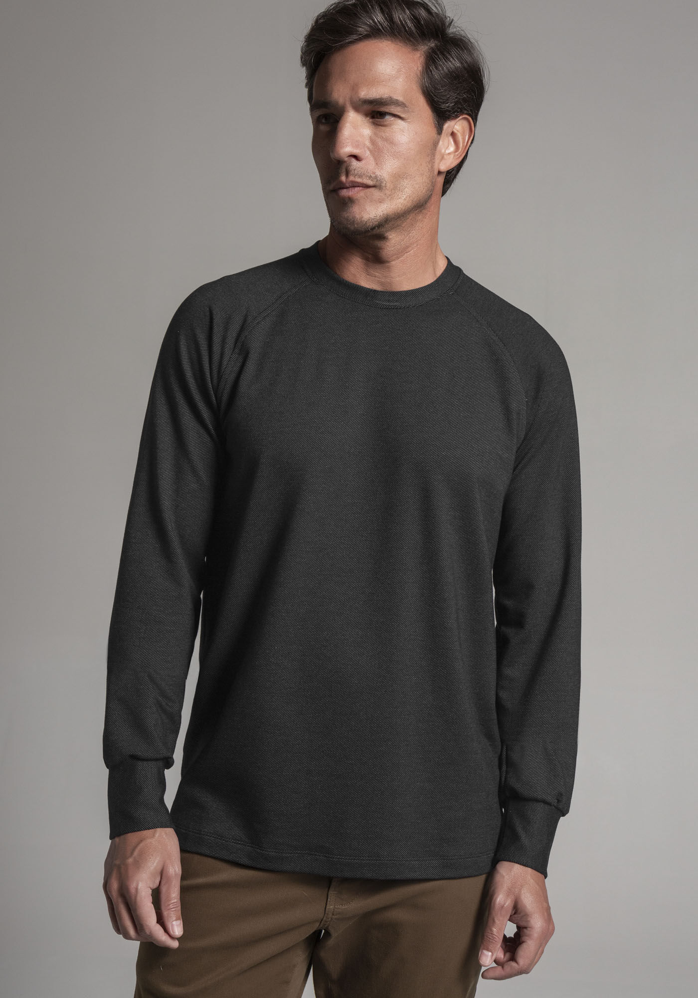 Blus&atilde;o Masculino em Moletom Denim com Manga Raglan, PRETO REATIVO, large.