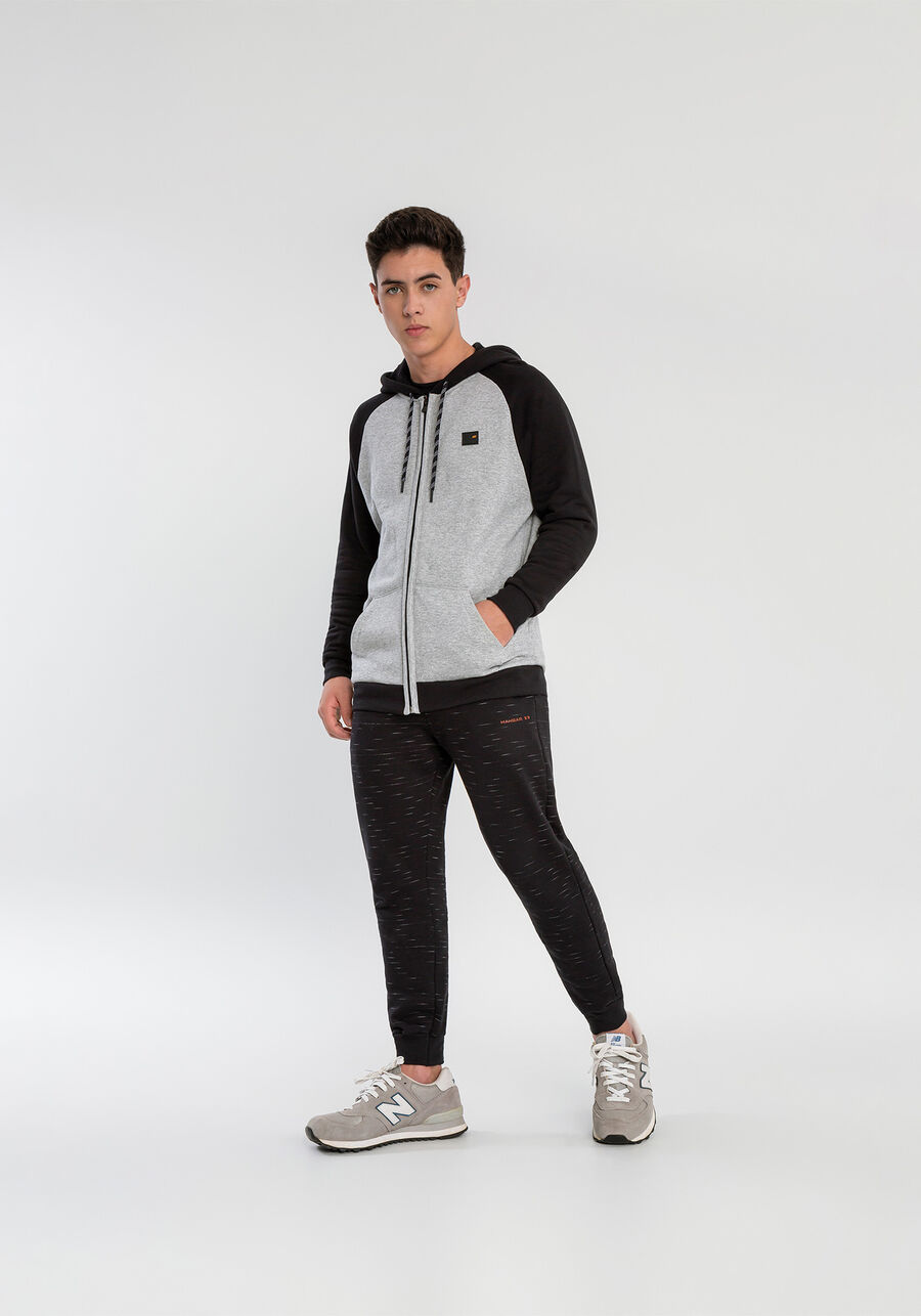 Jaqueta Bicolor Bolso e Capuz, MESCLA MEDIO. Jaqueta Bicolor Bolso e Capuz, MESCLA MEDIO, large.