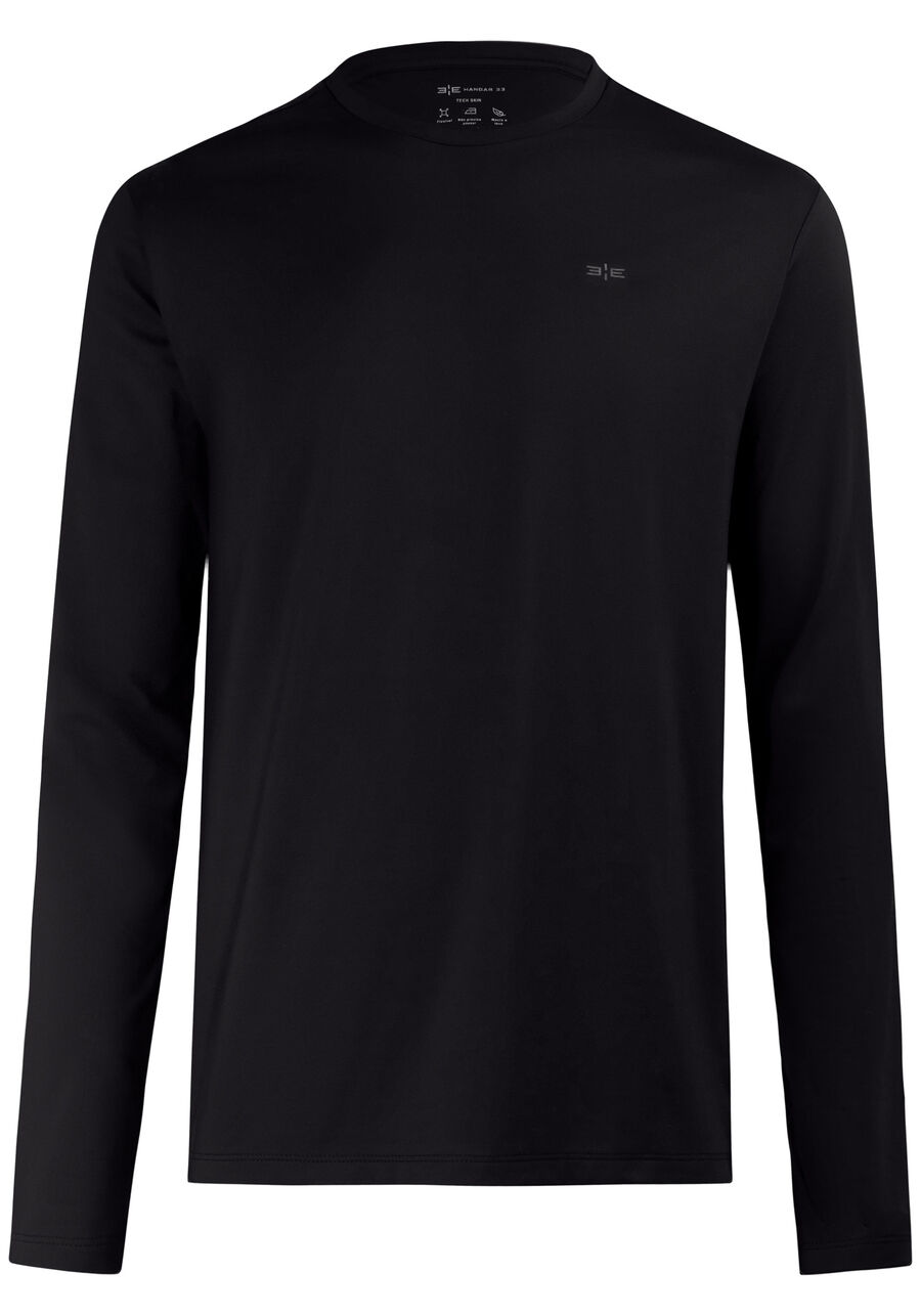 Camiseta De Mangas Longas Em Malha Com Conforto Térmico, PRETO REATIVO. Camiseta De Mangas Longas Em Malha Com Conforto Térmico, PRETO REATIVO, large.
