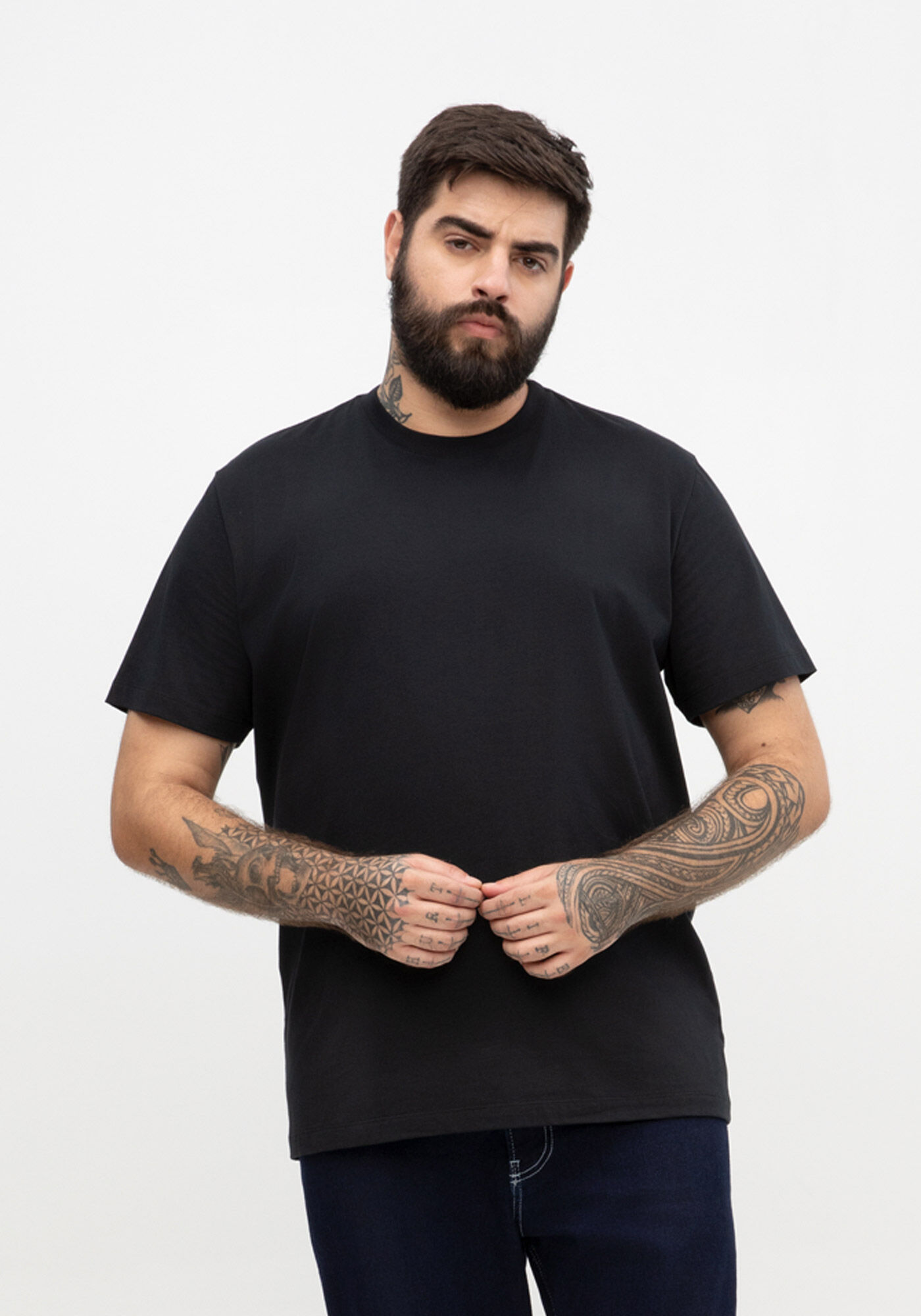 Camiseta Masculina Big & Tall em Malha B&aacute;sica, PRETO REATIVO, large.