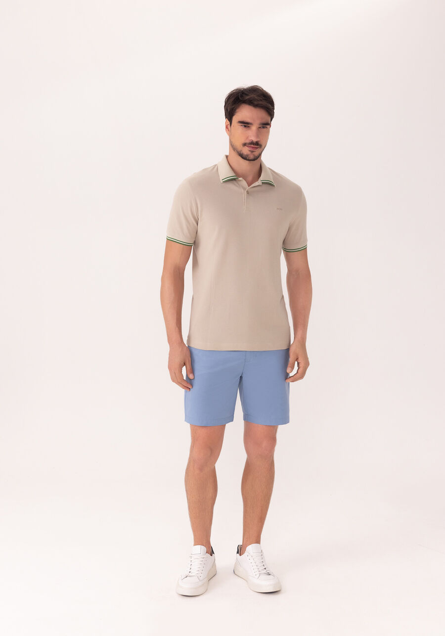 Camisa De Mangas Curtas Com Gola Polo Em Malha Piquet, BEGE SILVERSTONE. Camisa De Mangas Curtas Com Gola Polo Em Malha Piquet, BEGE SILVERSTONE, large.