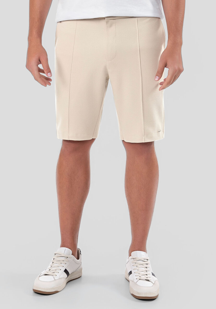 Bermuda Masculina em Moletom Alfaiataria, BEGE GINGER. Bermuda Masculina em Moletom Alfaiataria, BEGE GINGER, large.