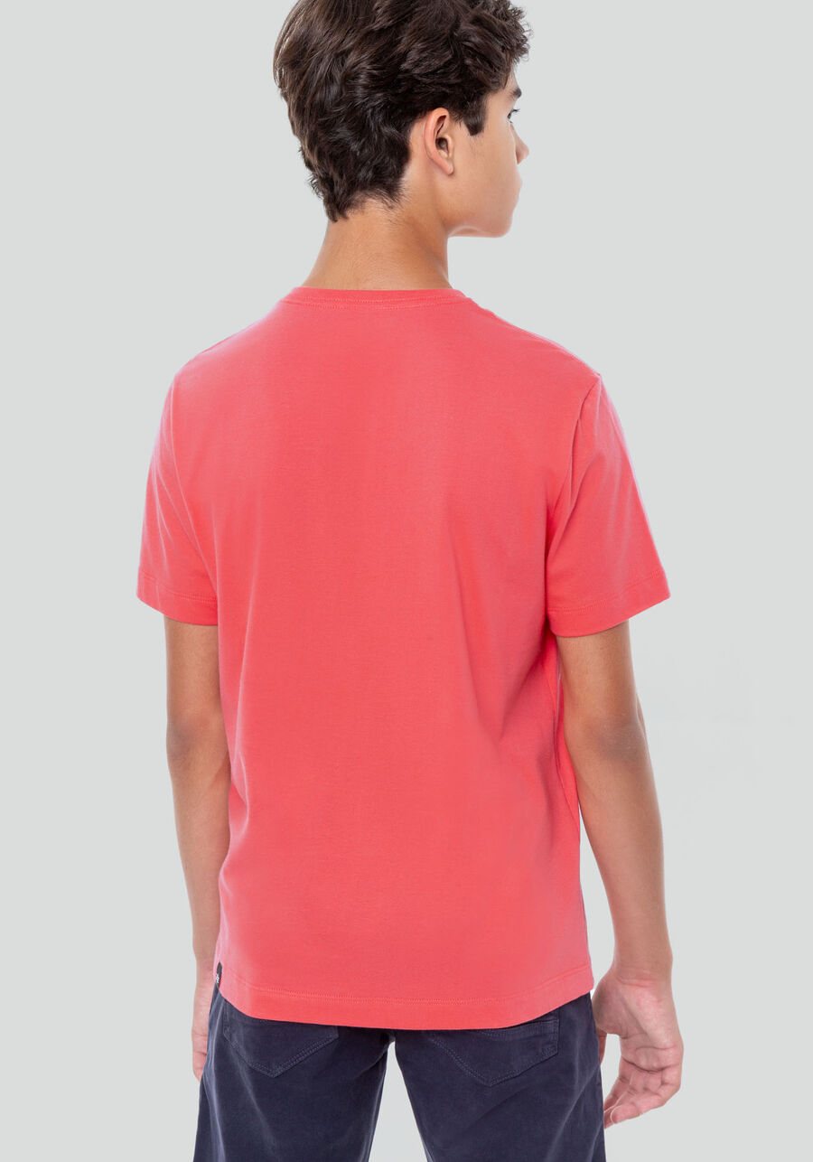Camiseta Juvenil em Malha Penteada com Estampa, SALMAO BRIGHT CORAL. Camiseta Juvenil em Malha Penteada com Estampa, SALMAO BRIGHT CORAL, large.