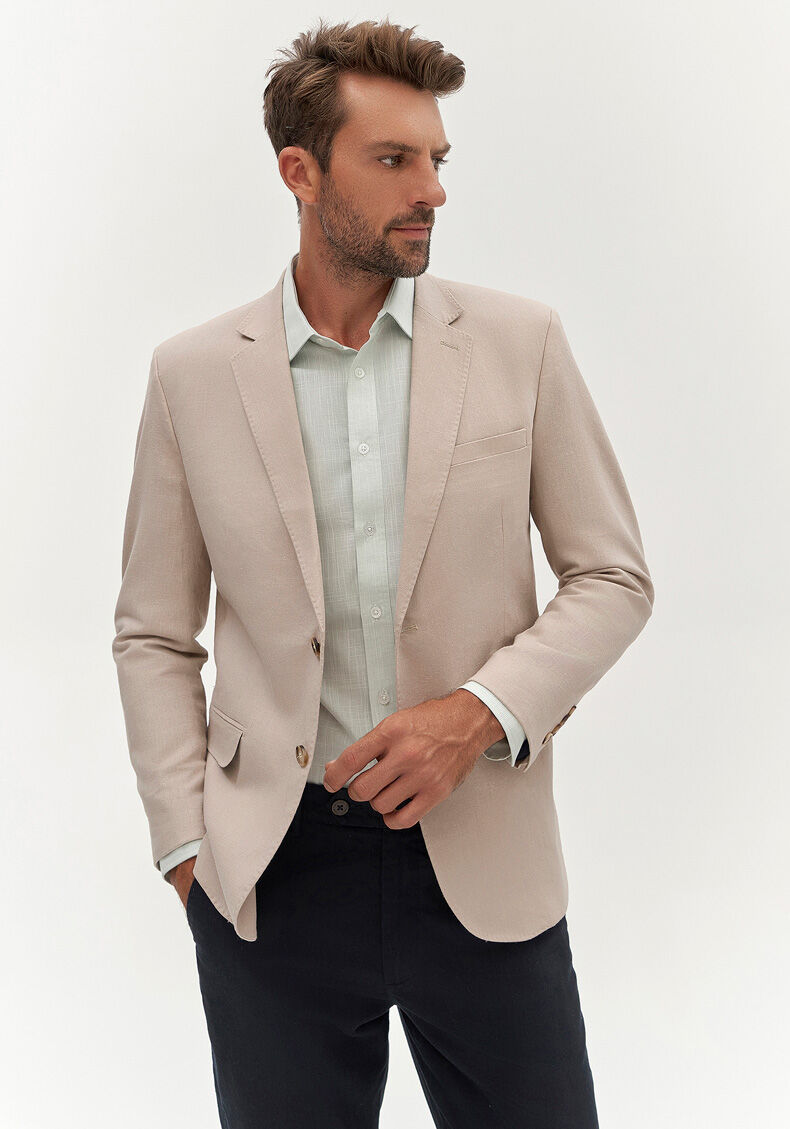 Blazer Slim Comfort Em Tecido Com Linho, BEGE SYSTEM, large.