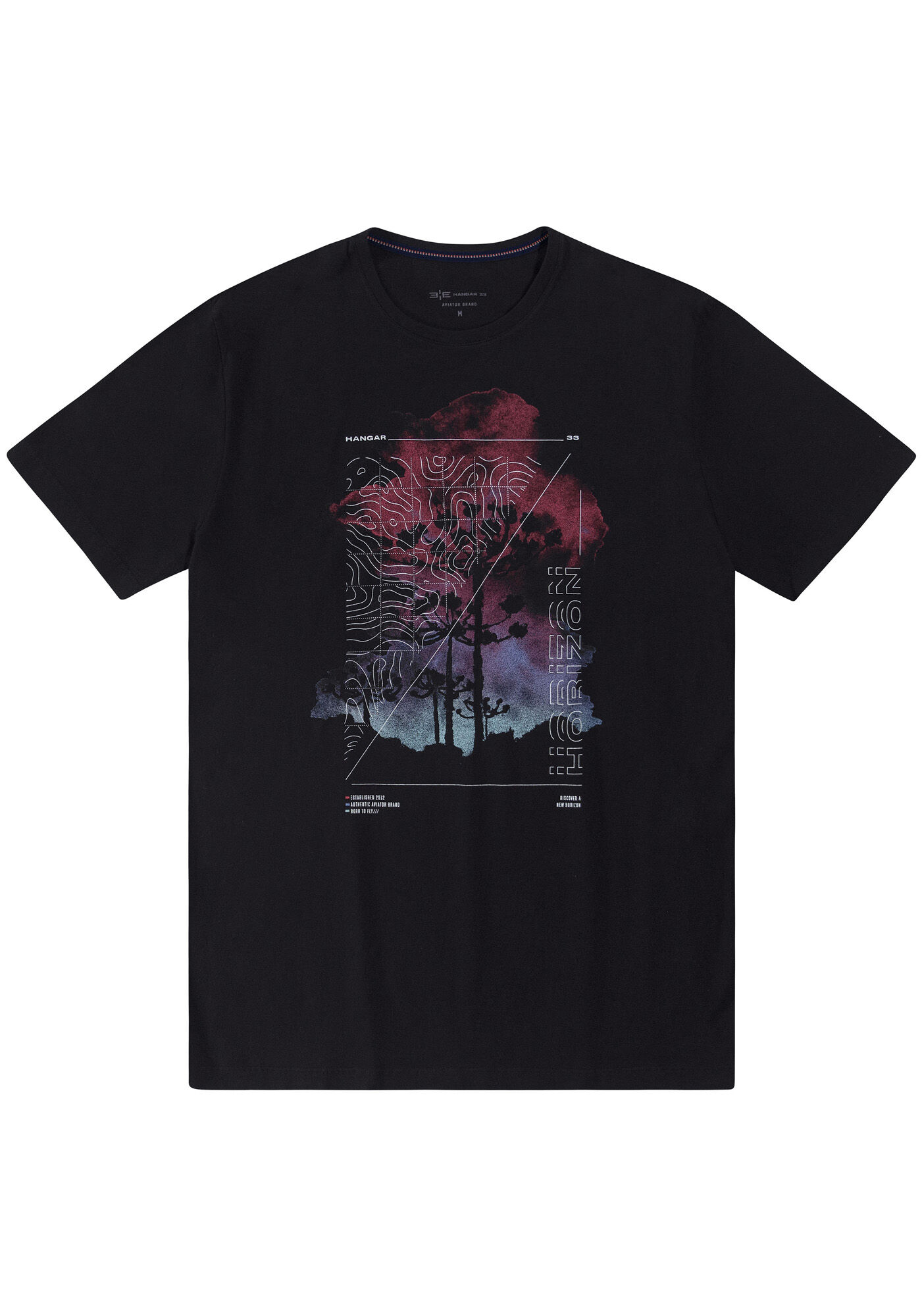 Camiseta Manga Curta em Malha Estampada, PRETO REATIVO, large.