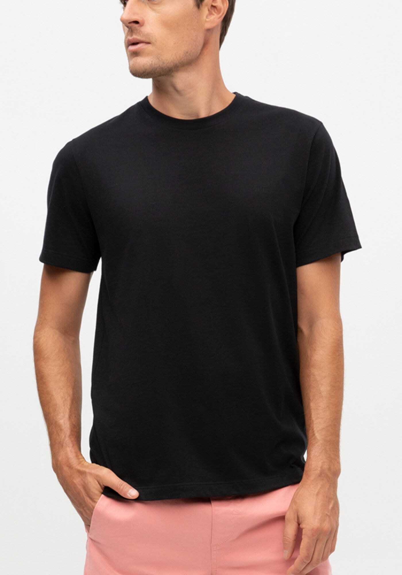 Camiseta B&aacute;sica De Mangas Curtas Colors, PRETO REATIVO, large.