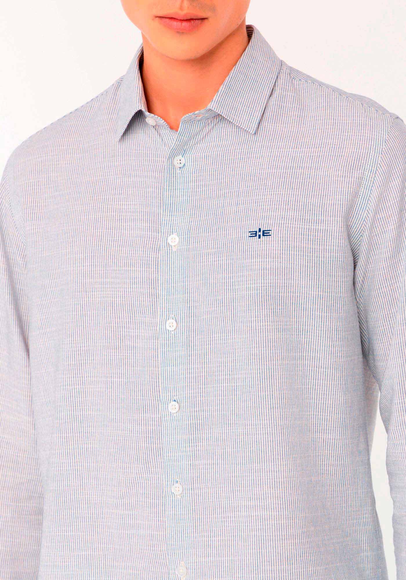 Camisa Listrada De Mangas Longas Slim Fit Com Linho, MARINHO ACTION, large.