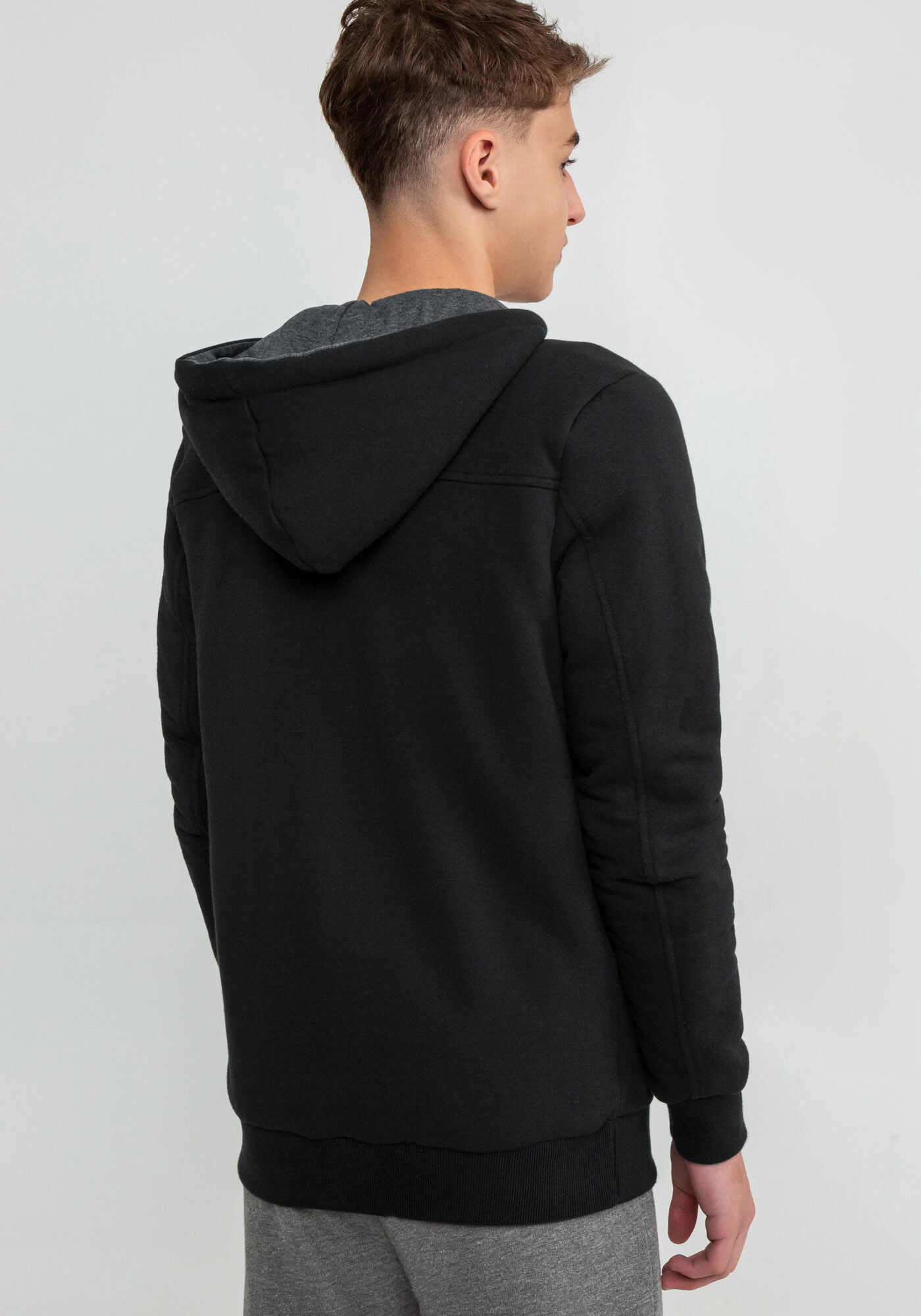 Jaqueta Juvenil em Moletom com Manta T&eacute;rmica, PRETO REATIVO, large.