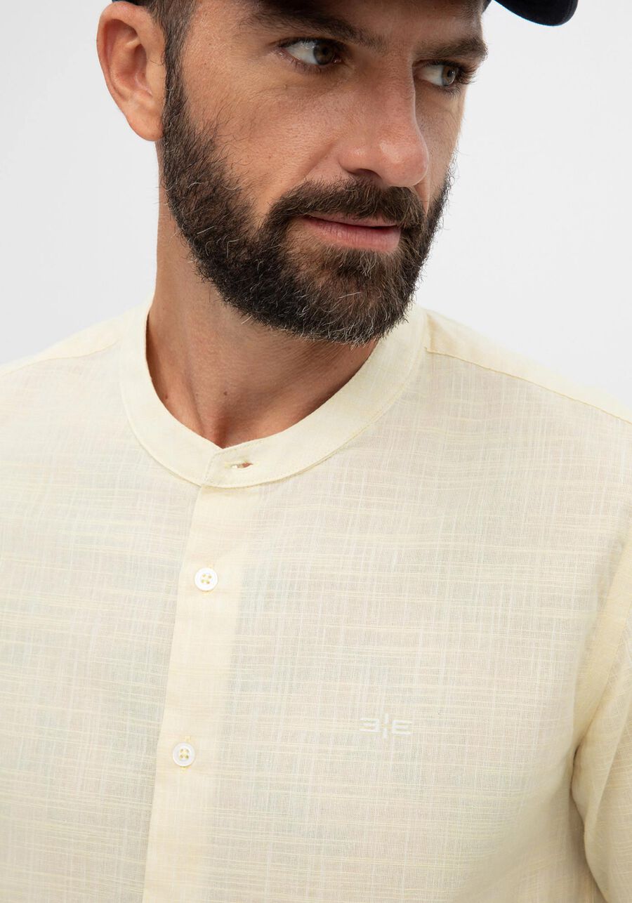 Camisa Manga Curta Masculina Slim Fit em Gola Padre, AMARELO ROSITA. Camisa Manga Curta Masculina Slim Fit em Gola Padre, AMARELO ROSITA, large.