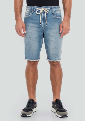 Bermuda Jeans Masculina Reta com Cadarço, JEANS. Bermuda Jeans Masculina Reta com Cadarço, JEANS, large.