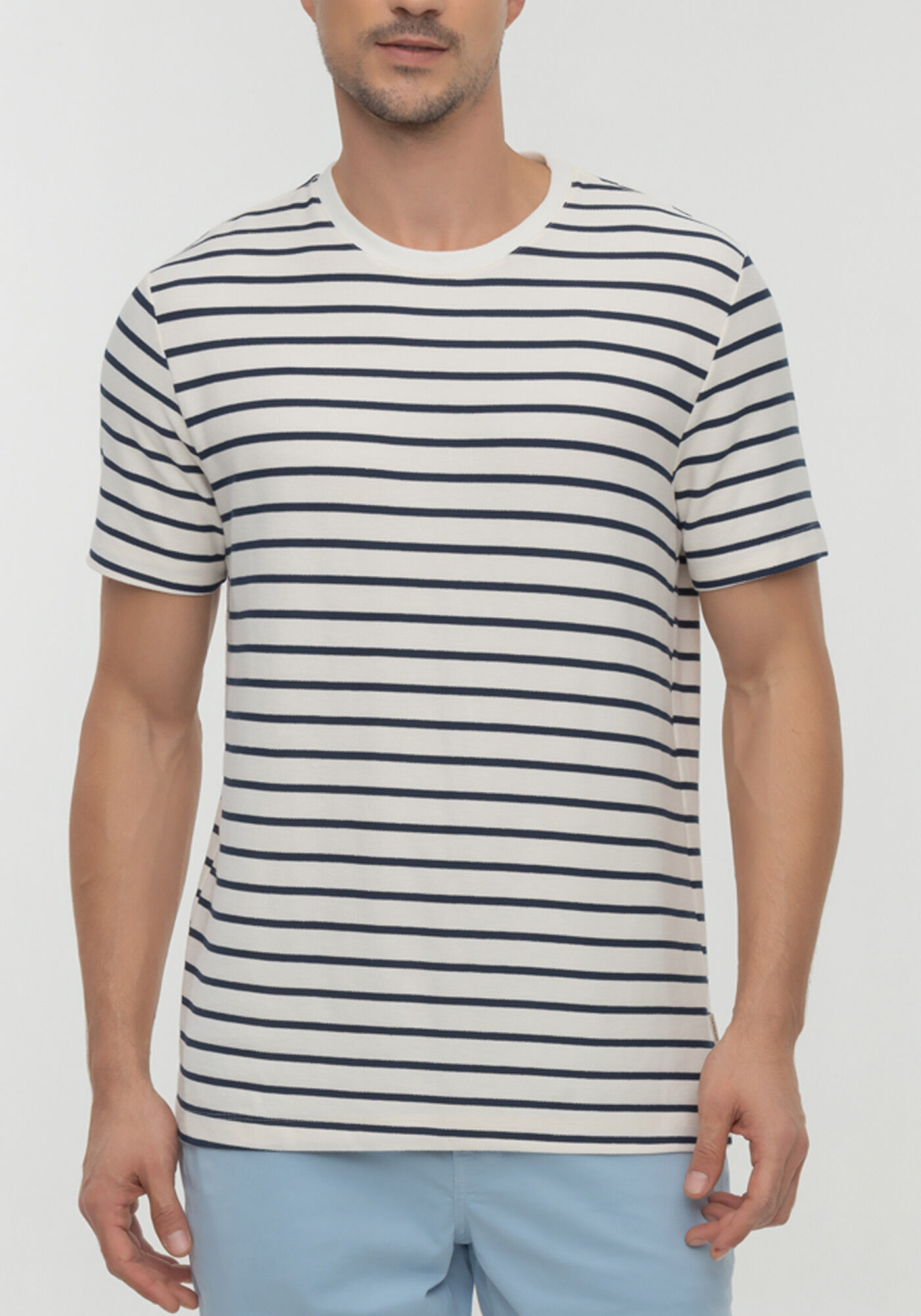 Camiseta De Mangas Curtas Com Gola Redonda Em Malha Listrada, MARINHO ACTION, large.