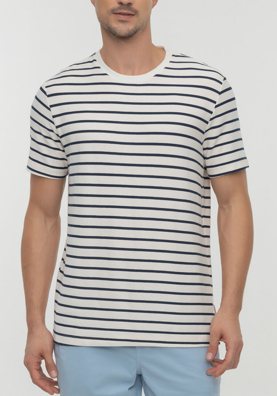 Camiseta De Mangas Curtas Com Gola Redonda Em Malha Listrada, MARINHO ACTION. Camiseta De Mangas Curtas Com Gola Redonda Em Malha Listrada, MARINHO ACTION, large.