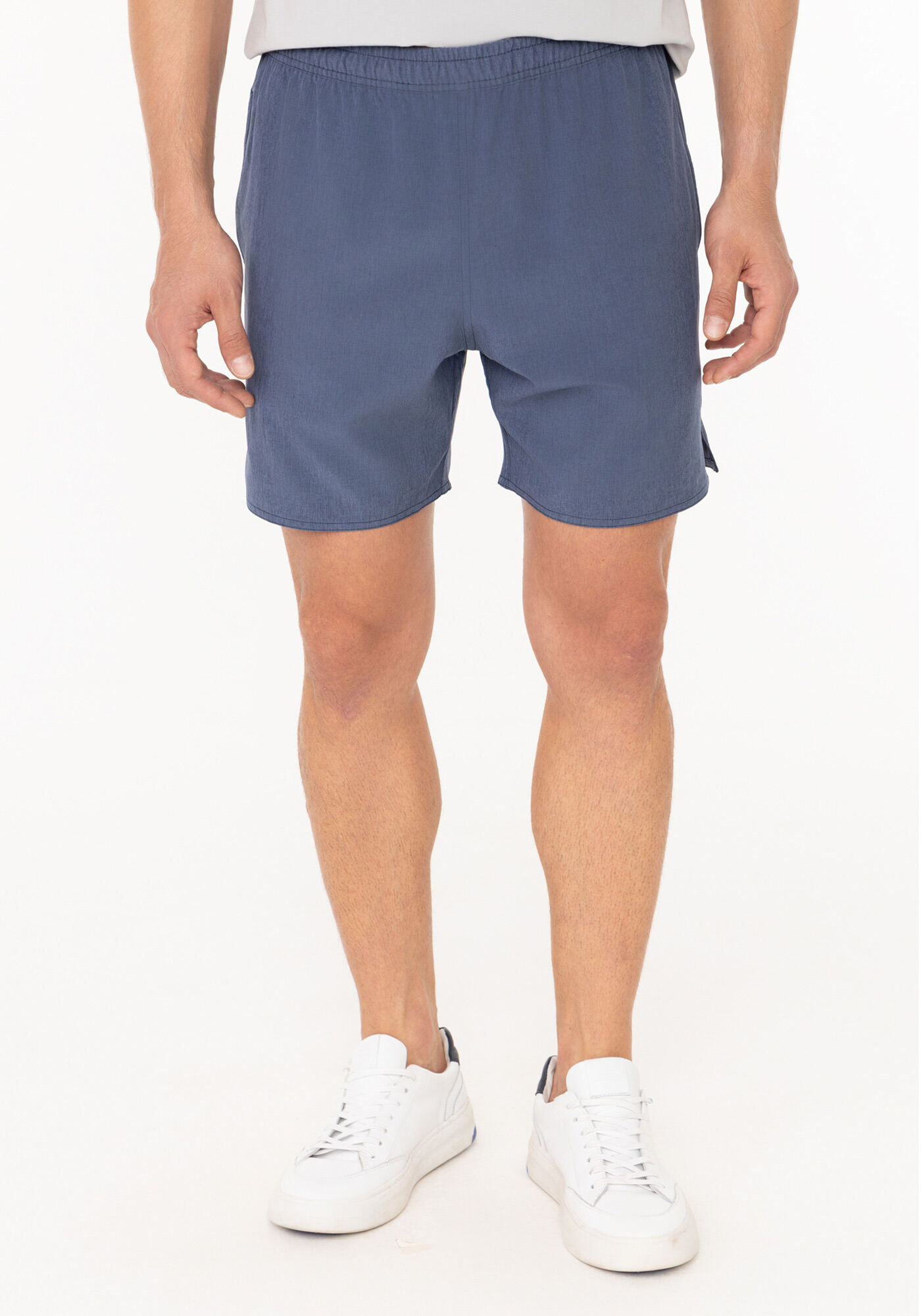 Shorts Com Bolsos E C&oacute;s El&aacute;stico Em Tecido Plano, MARINHO, large.