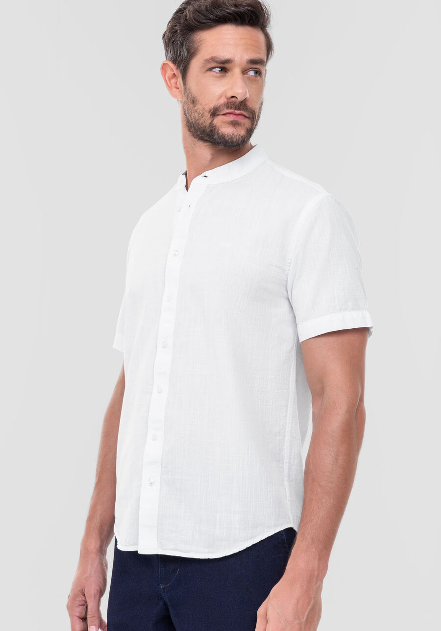 Camisa Masculina Manga Curta com Gola Padre, BRANCO. Camisa Masculina Manga Curta com Gola Padre, BRANCO, large.
