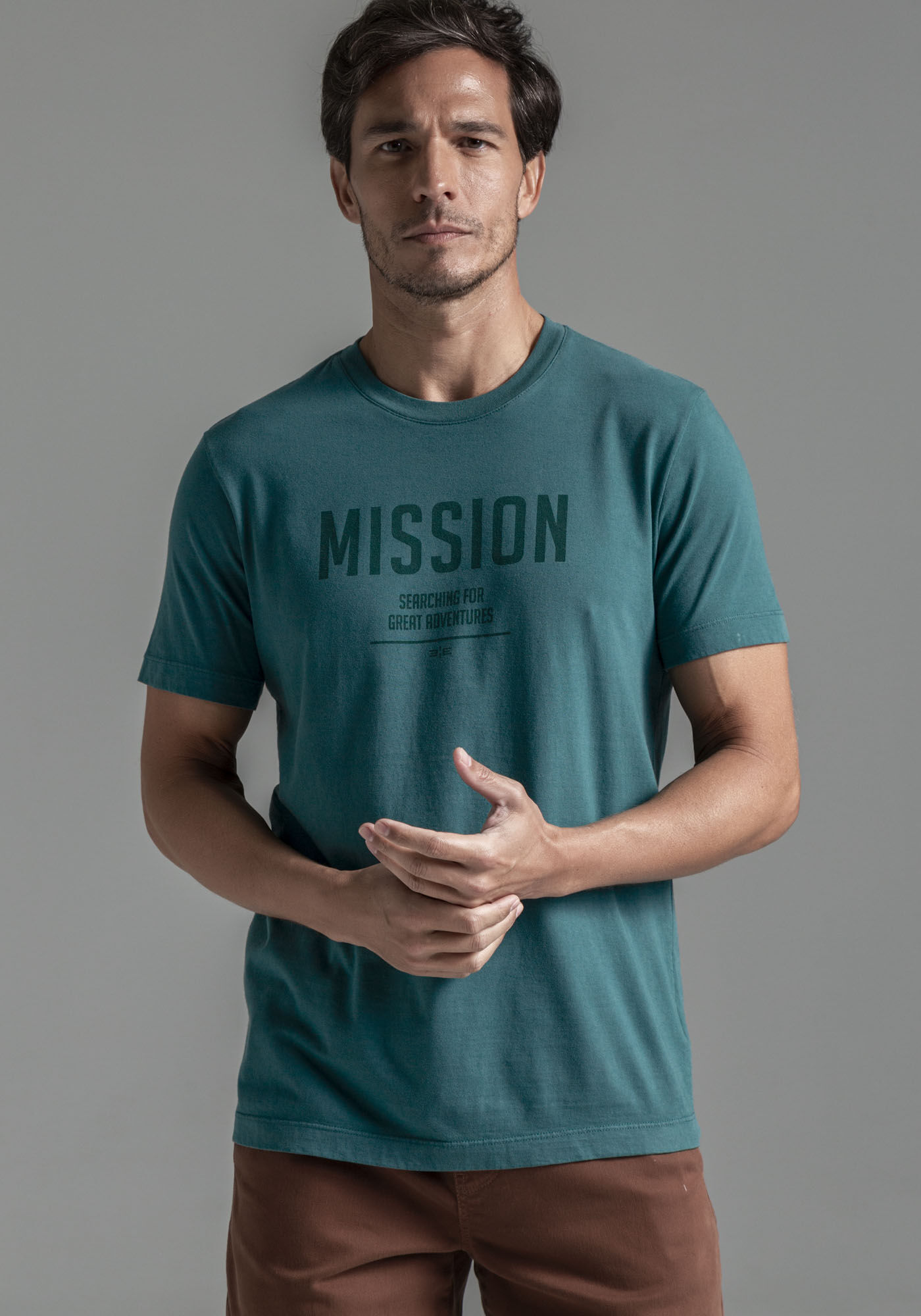 Camiseta Masculina em Malha com Estampa Mission, VERDE LAKE, large.