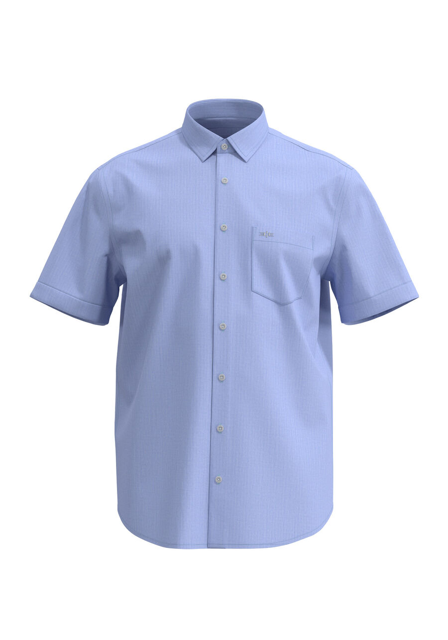 Camisa Comfort De Mangas Curtas Em Tecido Maquinetado, AZUL BRIGHT. Camisa Comfort De Mangas Curtas Em Tecido Maquinetado, AZUL BRIGHT, large.