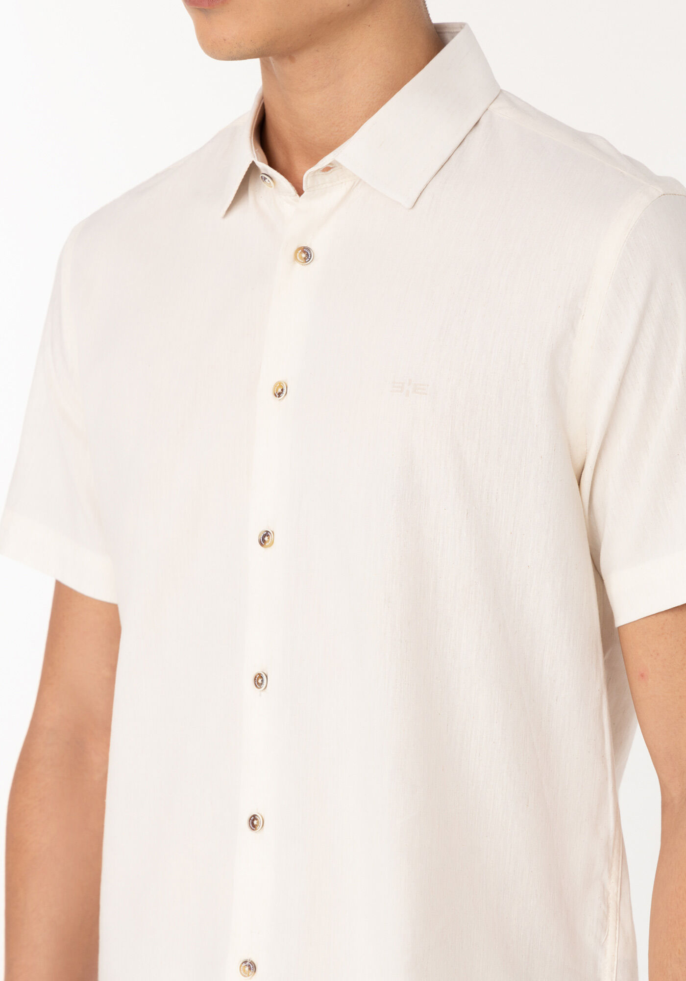 Camisa De Mangas Curtas Com Linho, BRANCO OFF WHITE, large.