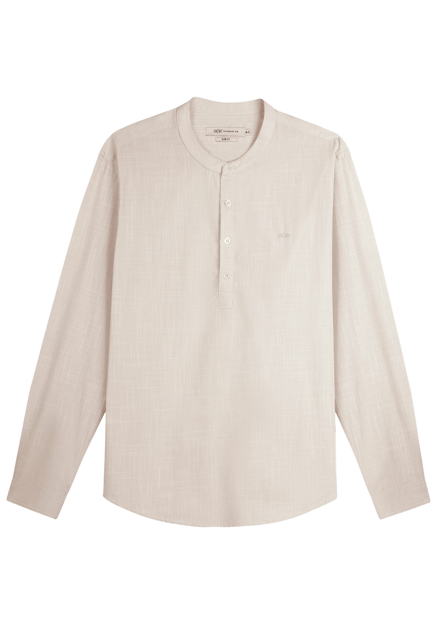 Camisa Com Gola Padre E Mangas Longas Masculina Slim Fit, BEGE, large.