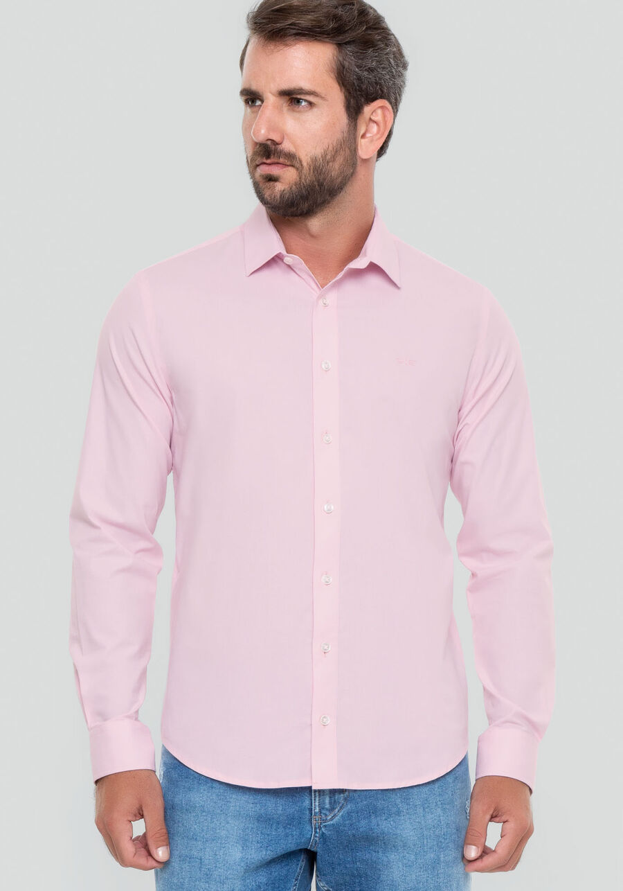 Camisa Masculina Slim Fit com Elasticidade, ROSA. Camisa Masculina Slim Fit com Elasticidade, ROSA, large.