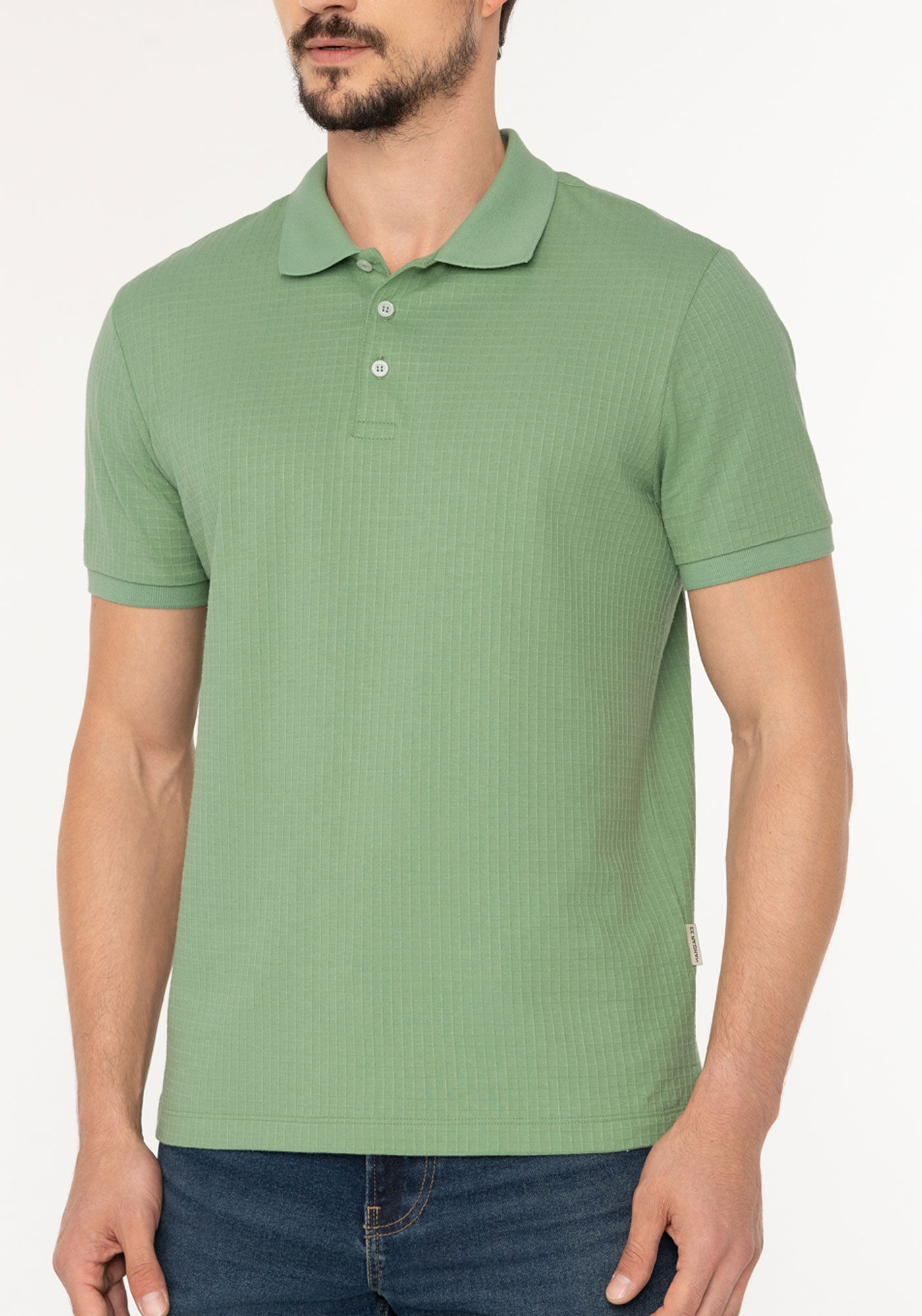 Camisa Polo De Mangas Curtas Em Malha Leve Quadriculada, VERDE DEEP LAKE, large.