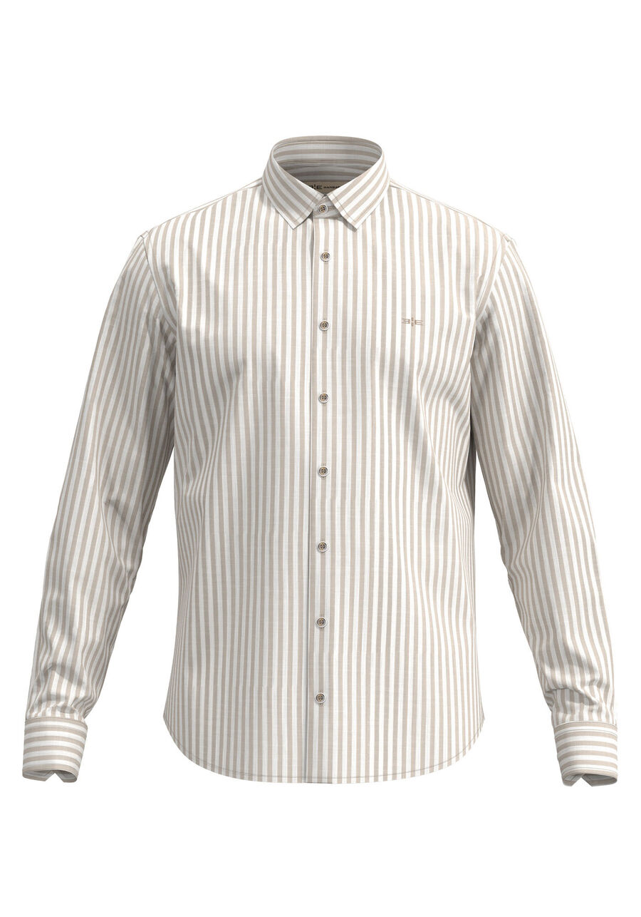 Camisa Listrada De Mangas Longas Slim Fit Masculina, BEGE SYSTEM. Camisa Listrada De Mangas Longas Slim Fit Masculina, BEGE SYSTEM, large.