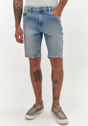 Bermuda Reta Masculina Jeans Com Bolsos E Elastano, JEANS. Bermuda Reta Masculina Jeans Com Bolsos E Elastano, JEANS, large.