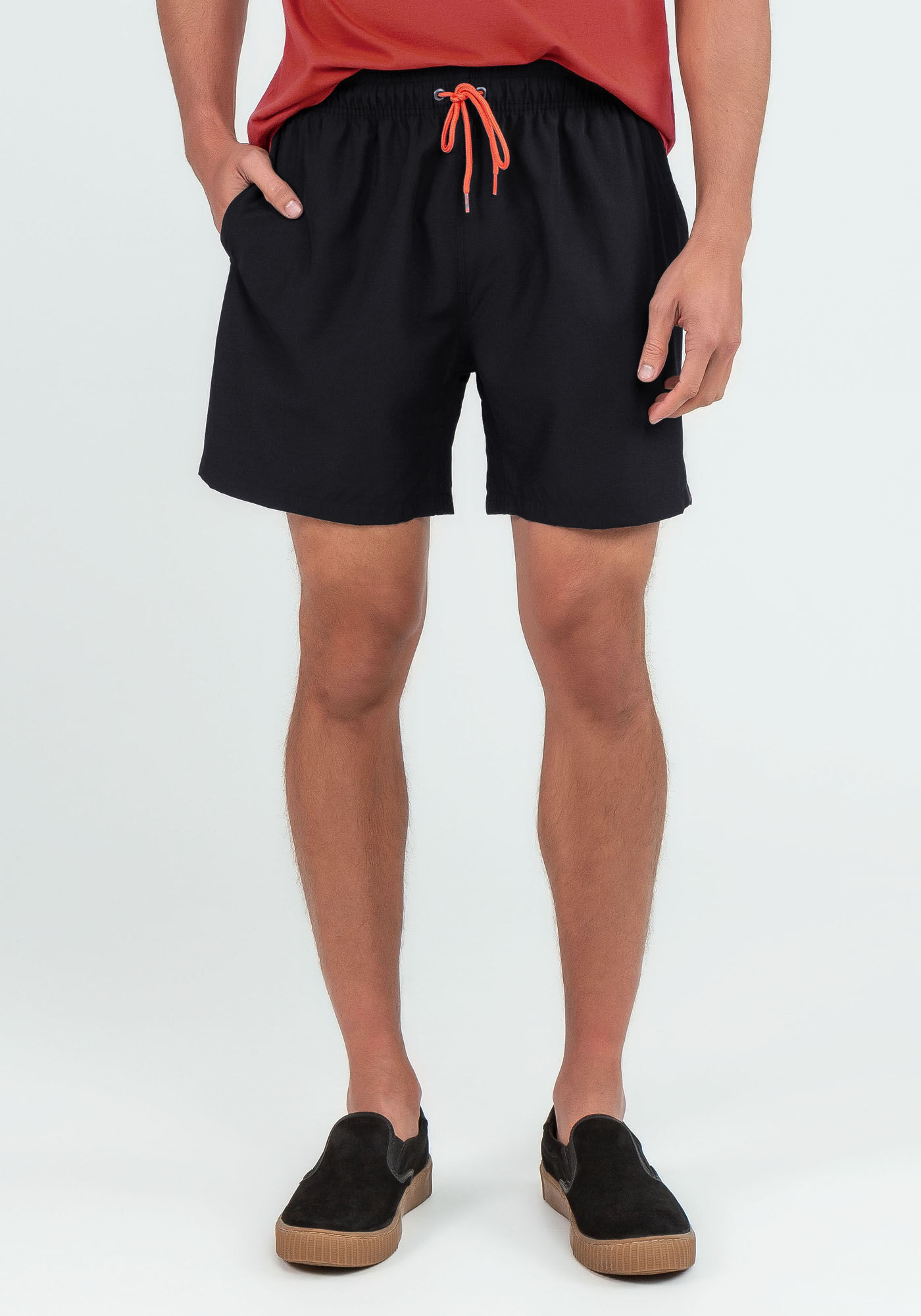 Shorts Masculino em Tecido Plano com Cadar&ccedil;o, PRETO REATIVO, large.