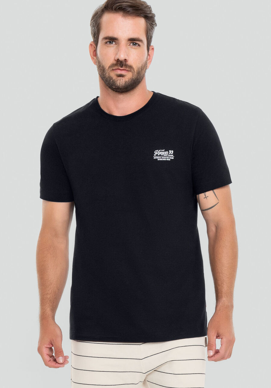 Camiseta Masculina em Malha com Estampa Costas, PRETO REATIVO. Camiseta Masculina em Malha com Estampa Costas, PRETO REATIVO, large.