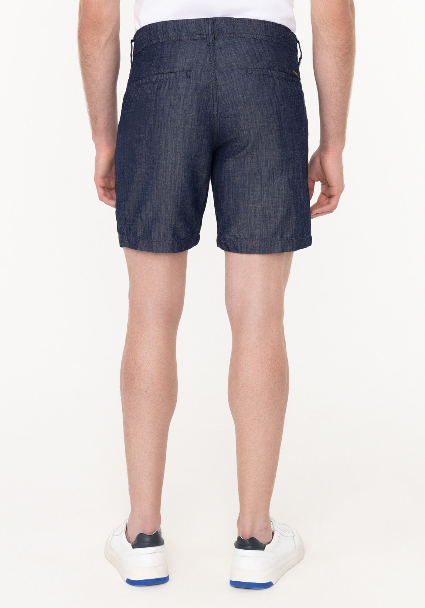 Shorts Jeans Reto Amaciado Com Linho E Bolsos, JEANS, large.