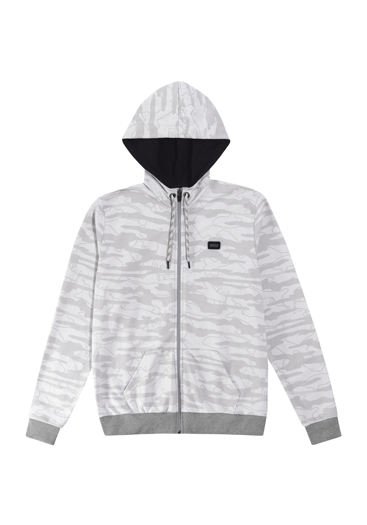 Jaqueta com Capuz em Moletom Estampada Juvenil, GRID CINZA, large.