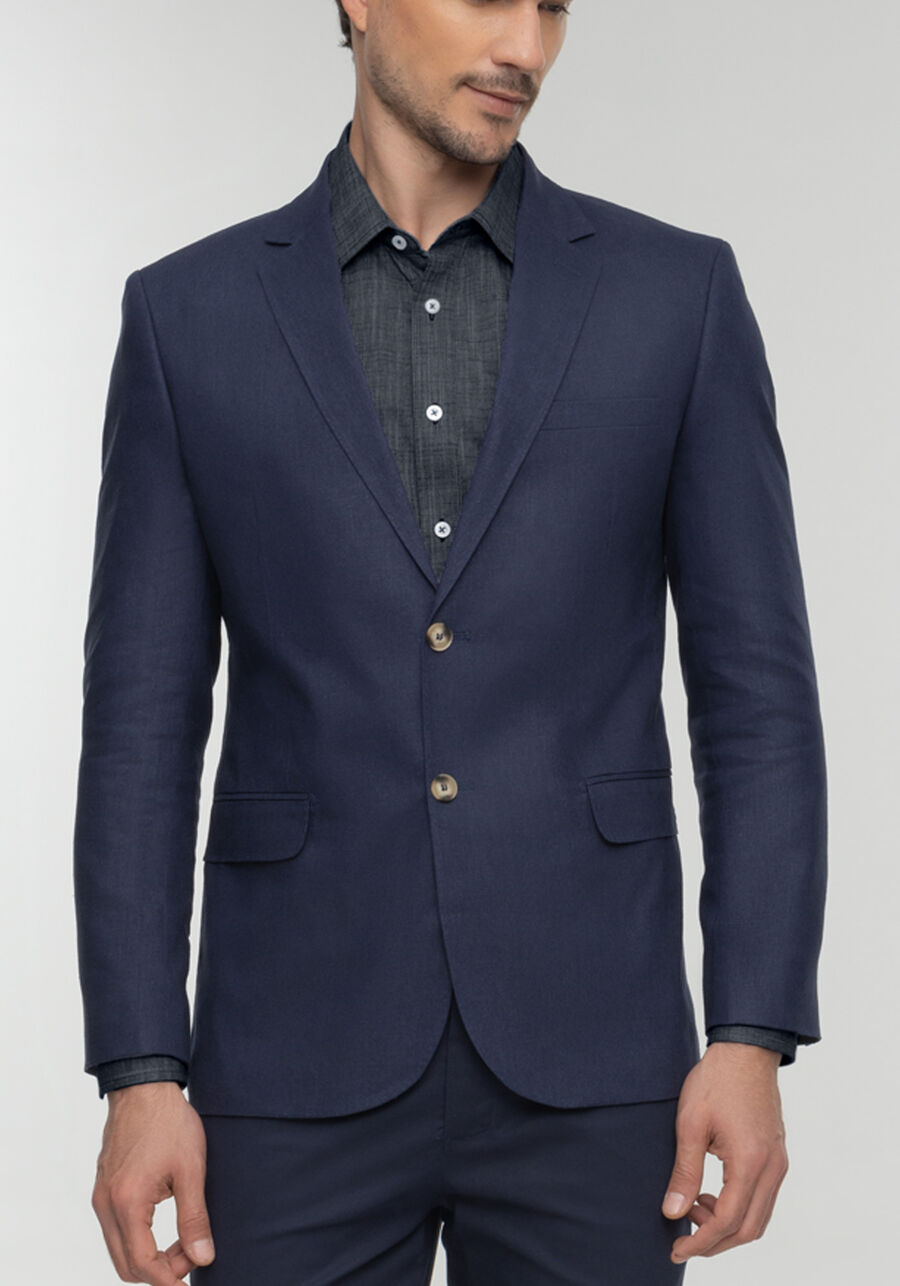 Blazer Slim Comfort Em Tecido Com Linho, MARINHO ACTION. Blazer Slim Comfort Em Tecido Com Linho, MARINHO ACTION, large.