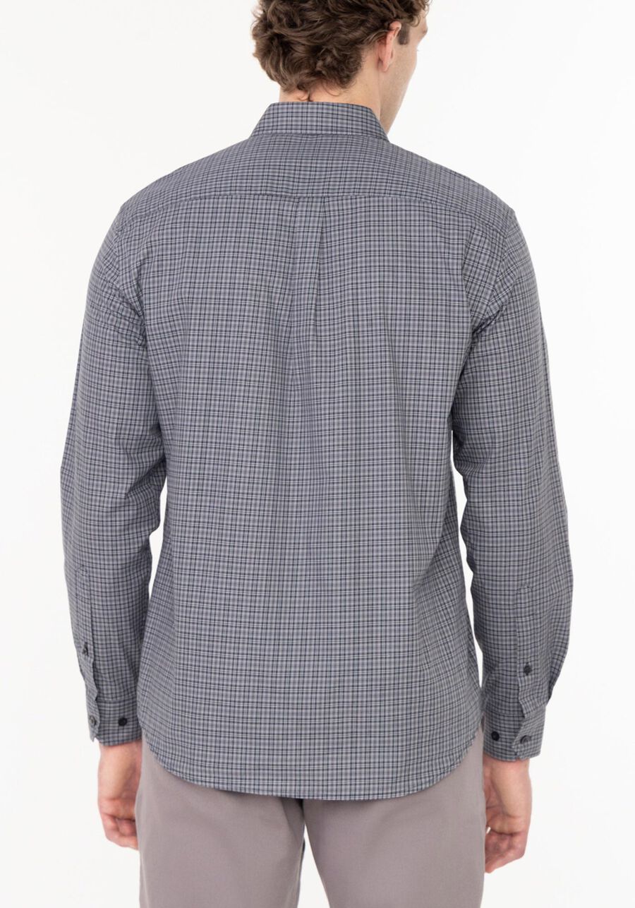 Camisa Masculina Comfort De Mangas Longas Em Algodão Fio 40, CINZA XAXADO. Camisa Masculina Comfort De Mangas Longas Em Algodão Fio 40, CINZA XAXADO, large.