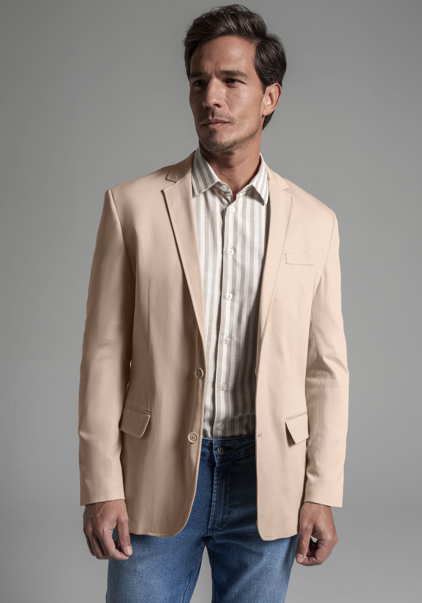 Blazer Comfort Em Sarja Com Elastano, BEGE RUSSET, large.
