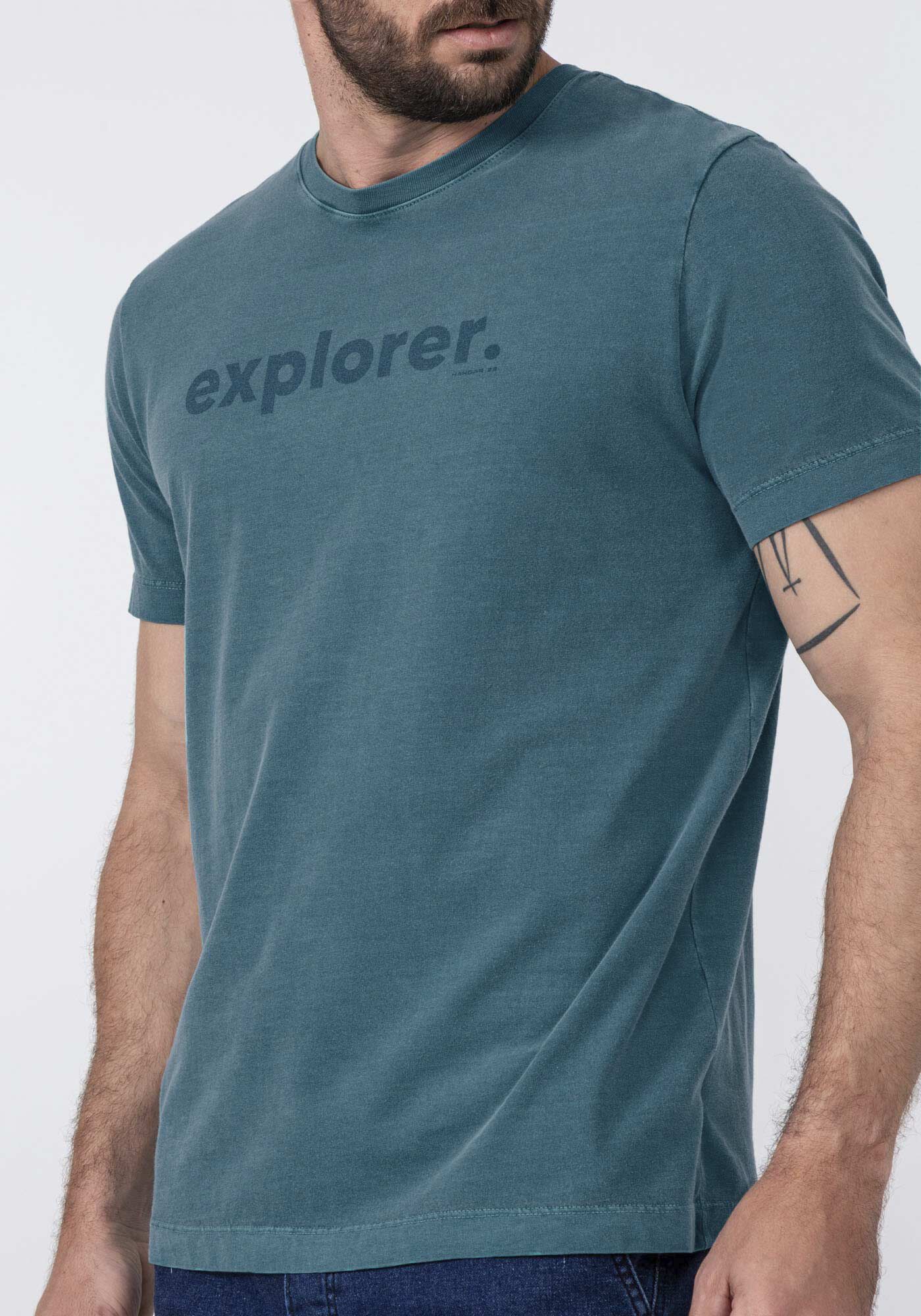 Camiseta Masculina em Malha Estonada, VERDE FEATHER, large.