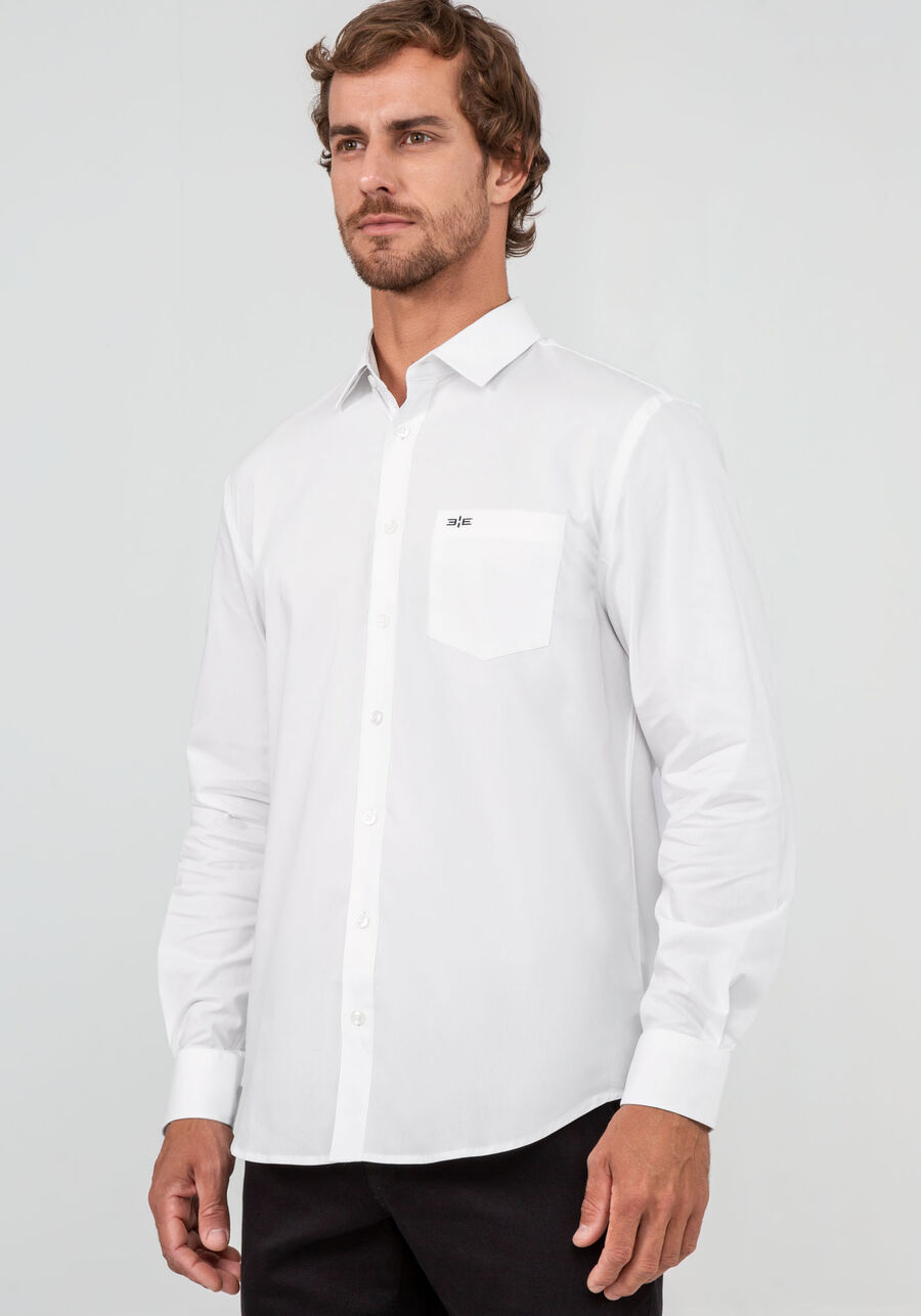 Camisa Masculina Manga Longa Comfort, BRANCO. Camisa Masculina Manga Longa Comfort, BRANCO, large.