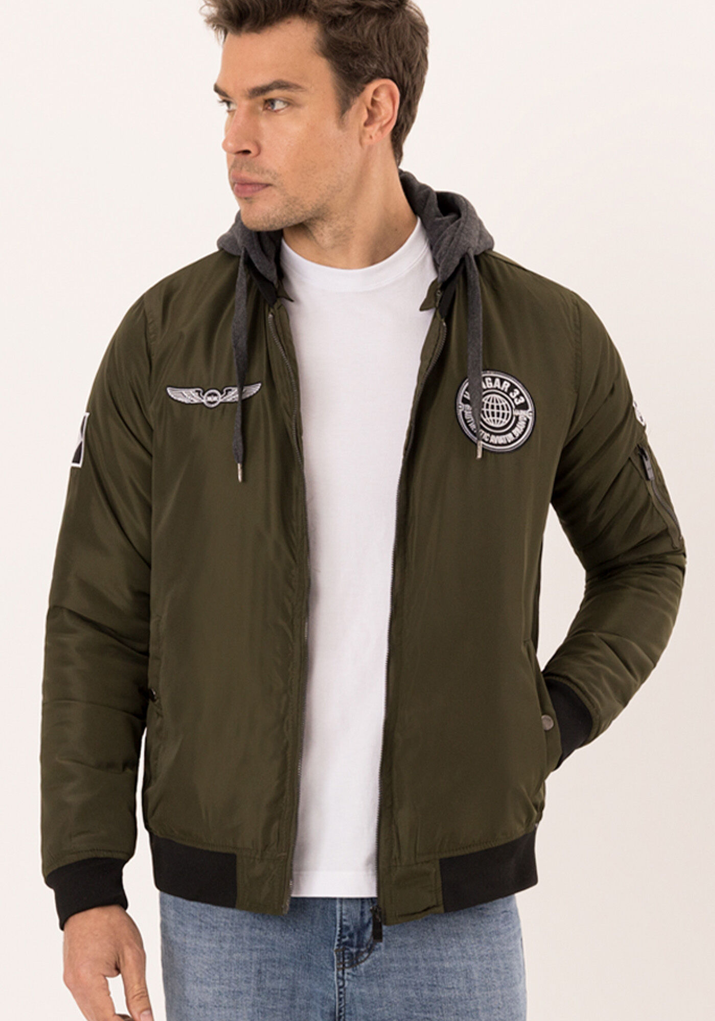 Jaqueta Com Capuz Remov&iacute;vel Em Nylon, VERDE ROBUST, large.