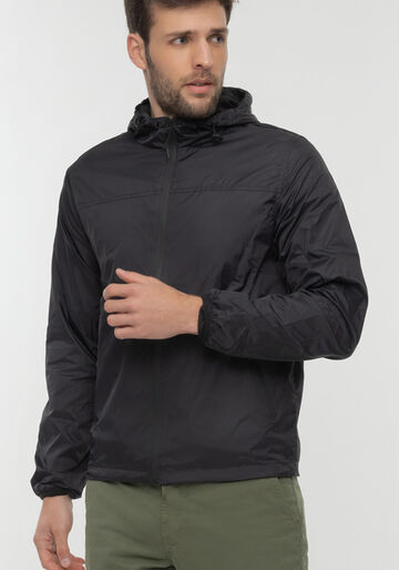 Jaqueta Em Tecido Poliamida Com Capuz E Zíper, PRETO REATIVO. Jaqueta Em Tecido Poliamida Com Capuz E Zíper, PRETO REATIVO, large.