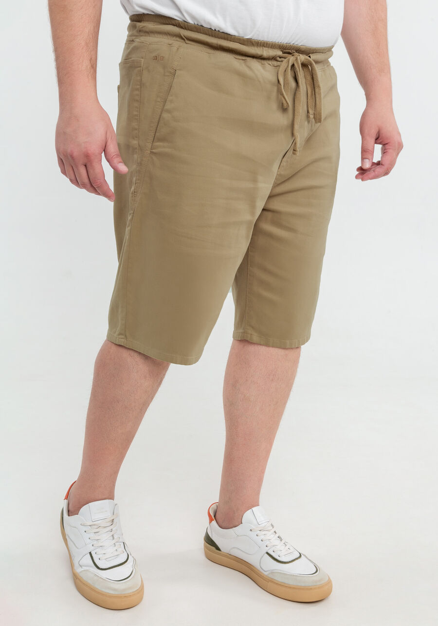 Bermuda Jogging Com Bolsos Em Sarja Denim Malha, CAQUI RAIZ. Bermuda Jogging Com Bolsos Em Sarja Denim Malha, CAQUI RAIZ, large.