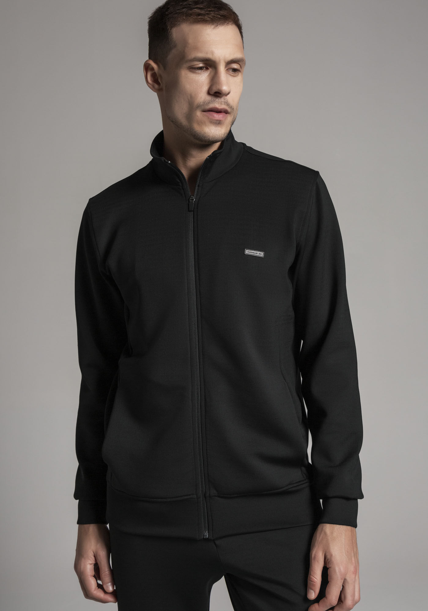 Jaqueta Masculina em Malha Splash com Gola Alta, PRETO REATIVO, large.